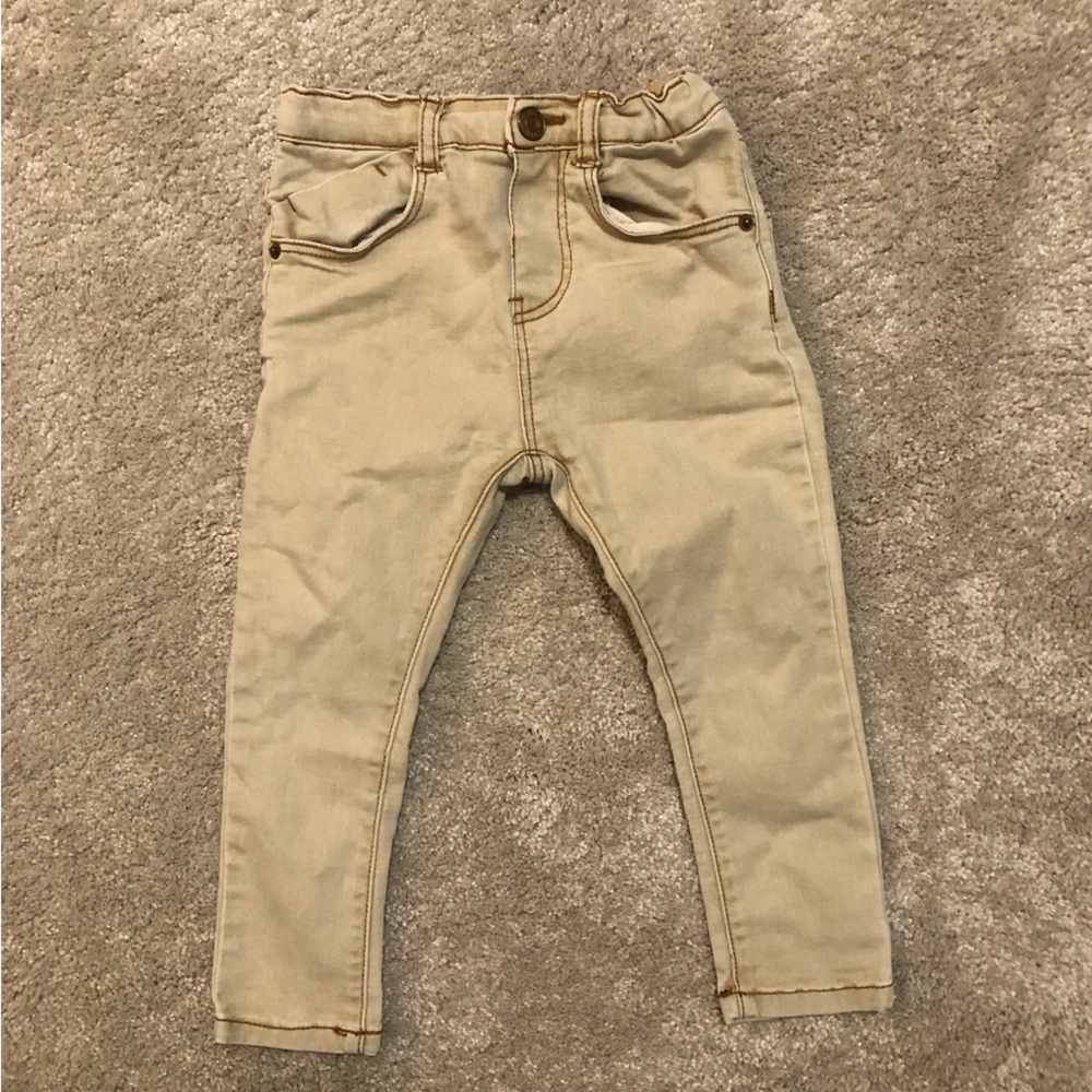 Zara Baby Tan Stretch Skinny Jeans Sz 18-24 Mo adjustable waistband